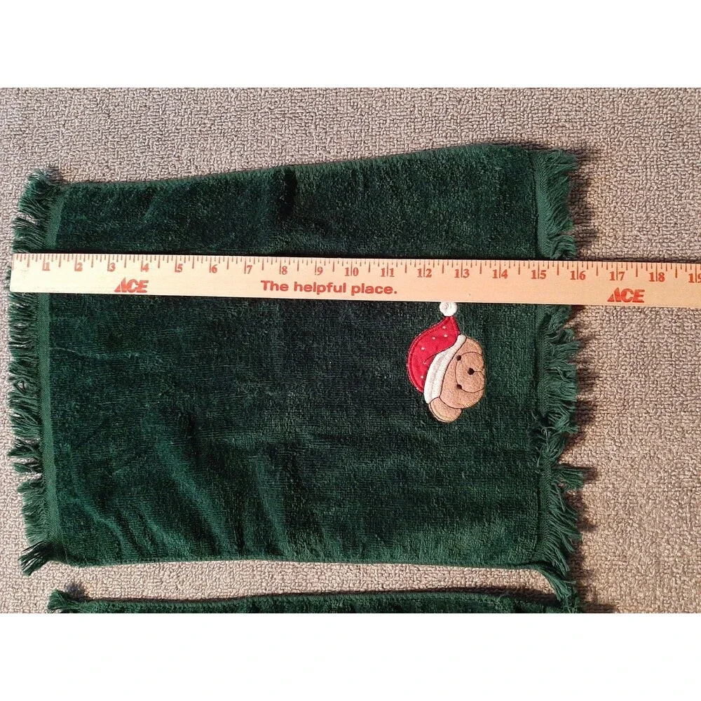 Set of 6 Vtg Embroidered Bath, Hand & Fingertip Christmas Towels w/ Teddy Bear